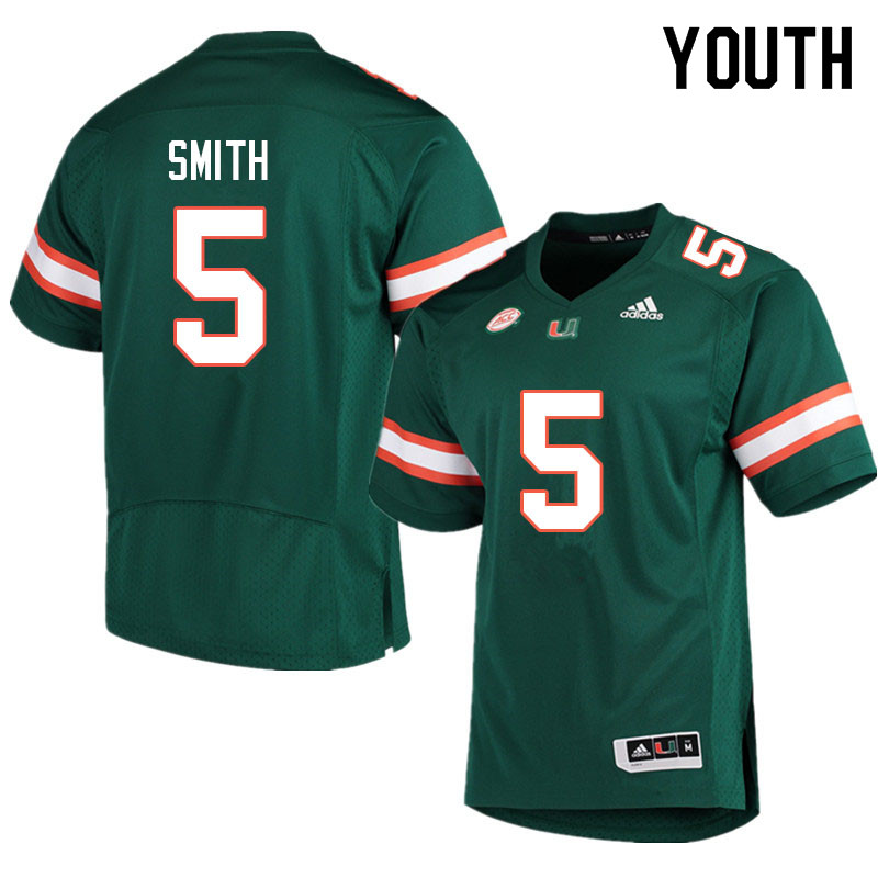 Youth #5 Key'Shawn Smith Miami Hurricanes College Football Jerseys Sale-Green